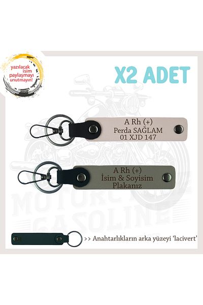 miawiki Name Plate & a Rh (+) Written Emergency X2 Keychains, Ash Grey-Powder-Lacquer, to Motorcycle Rider