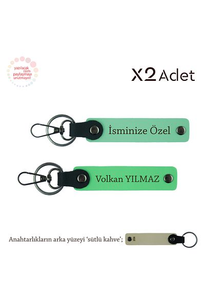 miawiki Set of 2 Keychains with Names Written, Green-Pistachio Green-Milk Coffee, Stylish Gesture for Teacher