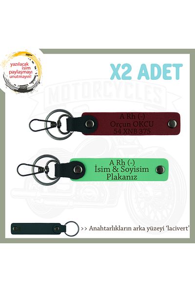 miawiki Name Plate & a - Blood Type Written Safe Driving Keychain, F Green-Burgundy-Navy, for Biker Passengers