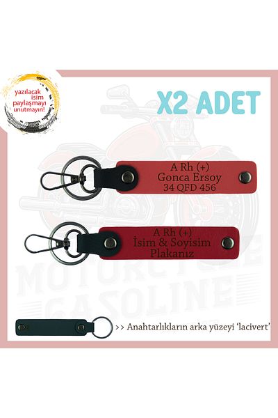 miawiki Name Plate and a Rh (+) Blood Group Written X2 Keychain, Pomegranate Flower-Red-Navy, Special for Passengers