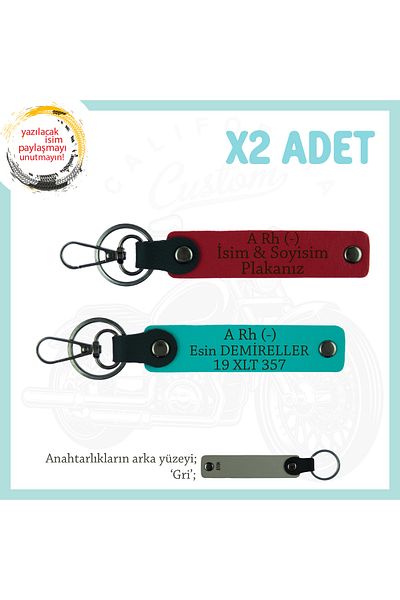 Miaju Motorcycle Rider Style Special, Name Plate and a Rh (-) Blood Type Lettering X2 Keychain, Red-K Turquoise-Gr