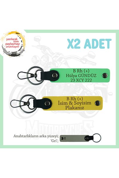 miawiki Name Plate & B Rh (+) Blood Type Written Gift X2 Keychain, Yellow-F Green-Gr, Special for Bikers