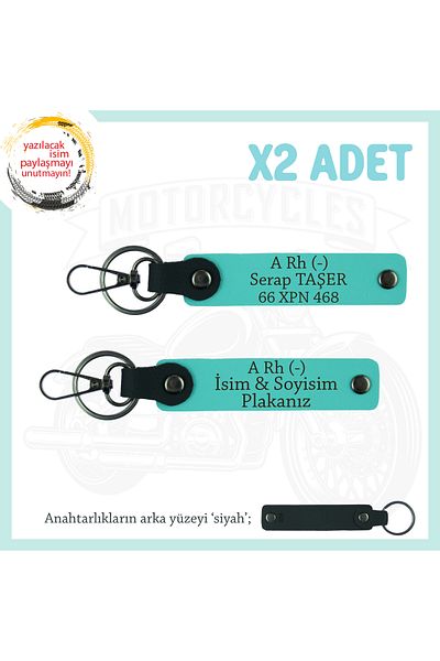 miawiki Name Plate and a Rh (-) Blood Group 2 Keychain, Turquoise-Syh, Motor Plate and Name Keychain