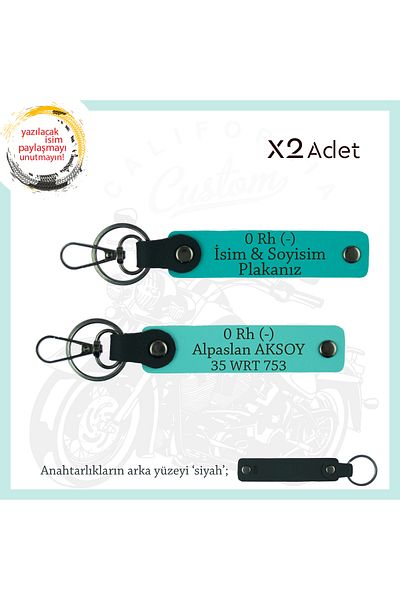 miawiki 0- Blood Group Written X2 Keychain, K Turquoise-Turquoise-Syh, Gift for Motorcycle Lovers, Name Plate
