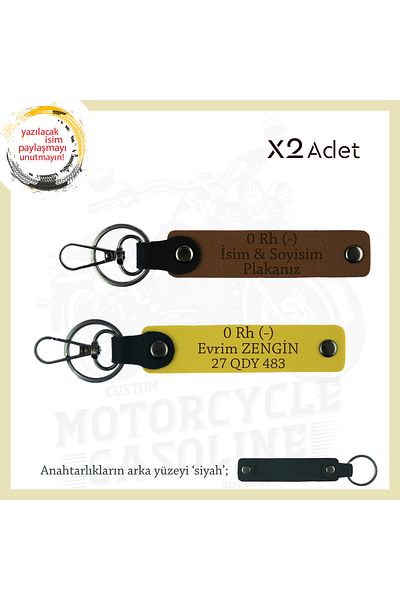 miawiki Gift, Coffee-Yellow-Syh, Motorcycle-Specific Design Name Plate and X2 Keychain with 0 Rh (-) Blood Group Written