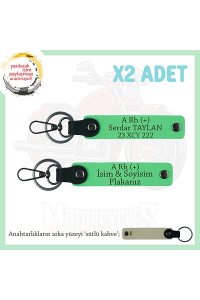 miawiki Emergency X2 Keychain with Name Plate and a (+) Blood Group Written, F Green-Sk, Motorcycle Enthusiasts