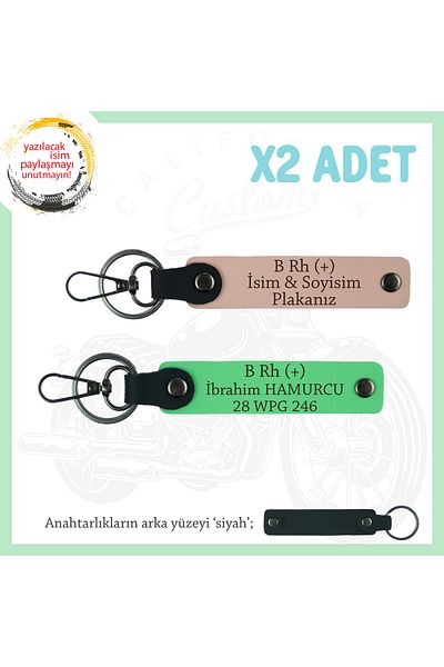 miawiki Name Plate and B Rh (+) Blood Group Written X2 Keychain, Yavruağzı-F Green-Syh, Special for Motor Lovers