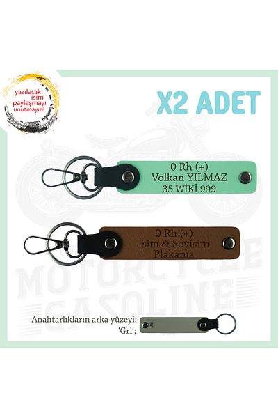 miawiki Biker X2 Keychain, Coffee-Green-Gr, Written for Motorcycle Lovers, Name Plate and 0 Rh + Blood Group