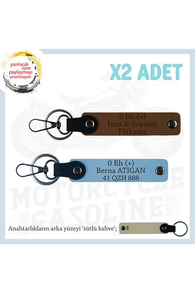 miawiki Name Plate and 0 Rh (+) Blood Group Written Biker Keyring Set of 2, Coffee-Blue-Sk, for Safe Driving