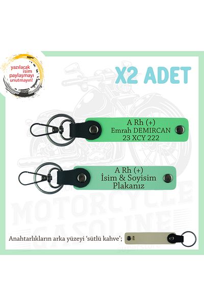 miawiki Name Plate and a Rh (+) Blood Group Written X2 Keychain, Green-F Green-Sk, Special for Motorcycle Lovers