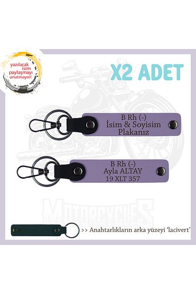 Miaju Special Production X2 Keychain for Motor Enthusiasts, Name Plate and B- Blood Group Written, Armağan, Purple-Lacquer