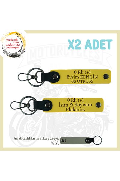 miawiki 0 Rh (+) Blood Type Written Special Meaningful Gift X2 Keychain, Yellow-Gr, Name Plate Suitable for Biker Style