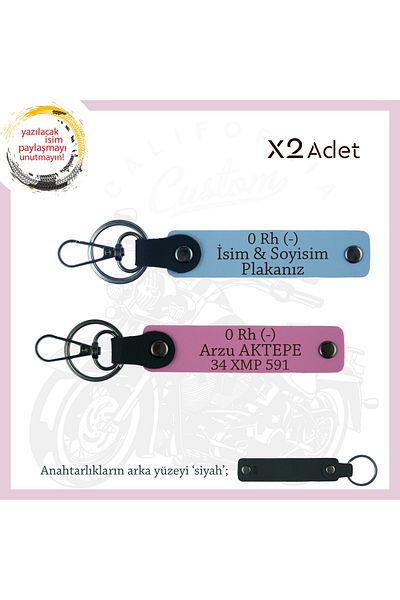 Miaju For Speed Enthusiasts, X2 Keychain with Name Plate and 0 Rh (-) Blood Type, Gift, Blue-Pink-Syh