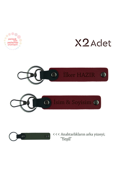 Asortishey Set of 2 Keychains with Business Name Written, Burgundy-Green, Spe...
