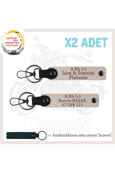 Miaju Special for Adventurers, Leather X2 Keychain Set with Name Plate and a Rh (+) Blood Type Written, Powder-Laci