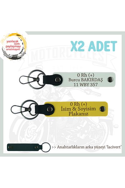 Miaju Exclusive for Drivers, Gift X2 Set Keychain with Name Plate and 0 Rh (+) Blood Type Written, Yellow-White-Navy