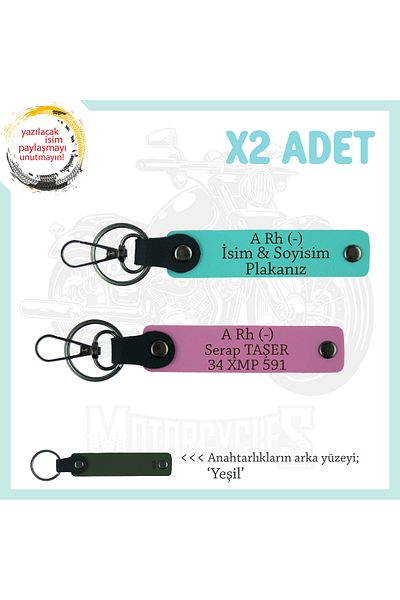 miawiki Name Plate Anda Rh (-) Blood Group Written 2 Keychains, Pink-Turquoise-Ysl, for Motorcycle Lovers