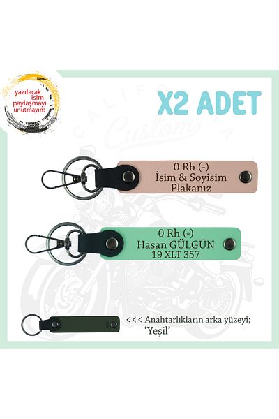 miawiki Name Plate and 0- Blood Type Written X2 Keychain, Yavruağzı-Green-Ysl, Special Design for Motor Lovers