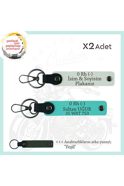 Miaju Custom Design X2 Keychain Gift with Name Plate and 0 Rh (-) Written to Engine Groups, White-Turquoise-Ysl