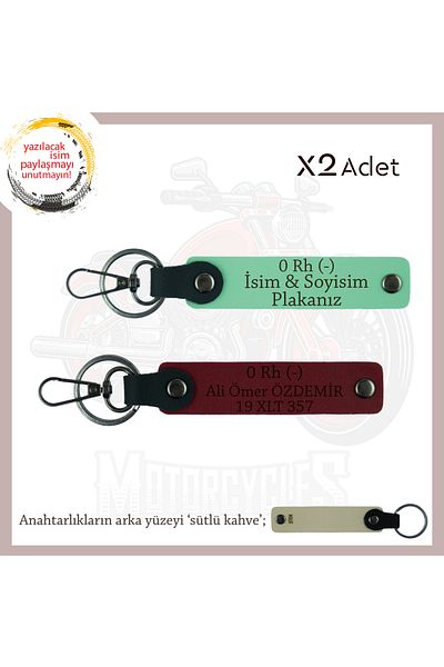 miawiki Name Plate and 0 Rh (-) Blood Group Written X2 Keychain Set, Green-Burgundy-Sk, Special for Biker Friends