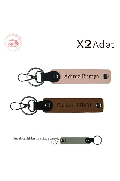 miawiki Set of 2 Keychains with Names Written, Puppy Mouth-Open Brown-Grey, Meaningful Gift for Teacher