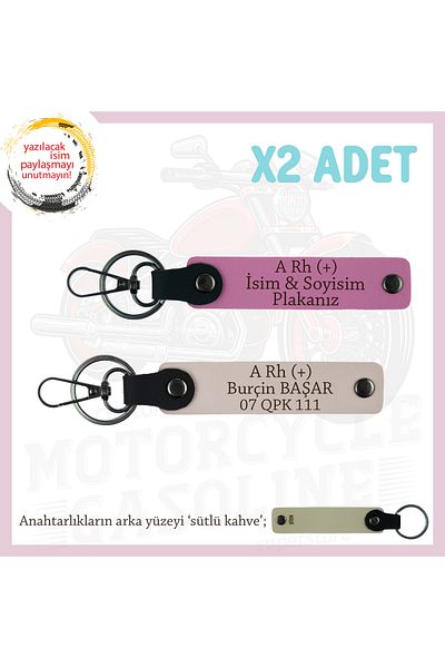 miawiki Design 2-Piece Leather Keychain with Name Plate and a + Blood Type Written, Powder-Pink-Sk, Gift for Lover
