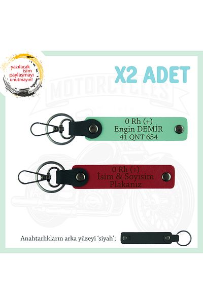 miawiki Gift, Red-Green-Syh, 2 Keychain with Name Plate for Motor Driver and 0 Rh (+) Blood Group Written
