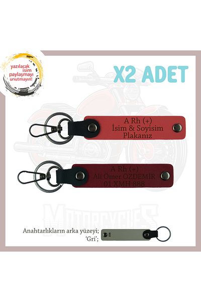 miawiki Name Plate and a Rh (+) Blood Group Written 2 Keychain, Pomegranate Flower-Burgundy-Gr, Special for Biker Style