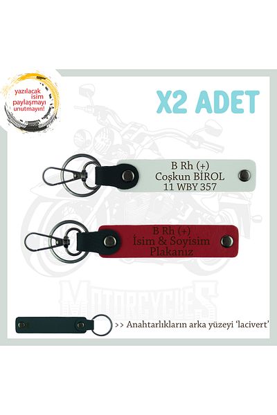 miawiki Name Plate and B Rh (+) Blood Group Written 2' Keychain, Red-White-Navy, Motorcycle Lovers