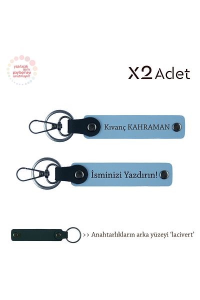 Miaju Thin Gift for Neighbor, Set of 2 Keychain Gifts with Name Written, Sky Blue-Navy Blue