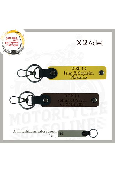Miaju Special Name Plate for Biker Friends, 0 Rh (-) Blood Type Written Gift X2 Keychain, Yellow-K Brown-Gr