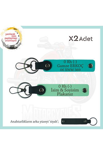miawiki Name Plate and 0 Rh (-) Blood Group Written X2 Leather Keychain Gift, Green-K Turquoise-Syh, Single Wheel