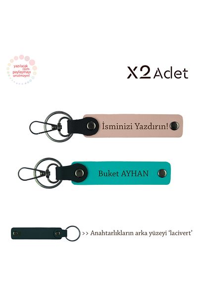 miawiki Set of 2 Keychains with Names Written, Puppy Mouth-Dark Turquoise-Navy Blue, Birthday Gift for Student