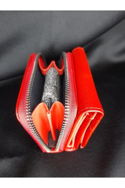 makadi Red Women's Wallet - Zippered and Buttoned Card Holder Model