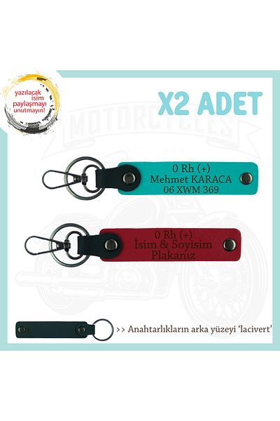 Miaju Motorcuya Style Gift, Name Plate and 0 Rh (+) Blood Group, Set of 2 Keychains, Red-K Turquoise-Laci