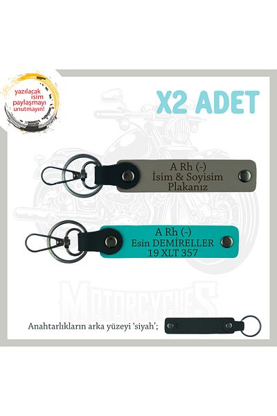 miawiki A - Special Production X2 Keychain with Blood Type Written, Ash Gray-K Turquoise-Syh, Name Plate for Motor Enthusiasts