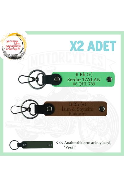 miawiki Custom Design X2 Keychain Set, Coffee-F Green-Ysl, for Bikers, Name Plate and B Rh (+) Blood Group