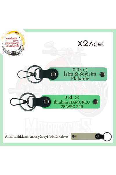 miawiki Name Plate and 0 Rh (-) Blood Group Written X2 Keychain, Green-F Green-Sk, Dedicated to Motorcycle Lovers