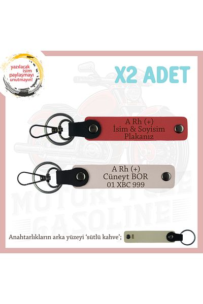 miawiki Name Plate and a Rh (+) Blood Type Written X2 Keychain, Pomegranate Flower-Powder-Sk, Special for Motor Enthusiasts