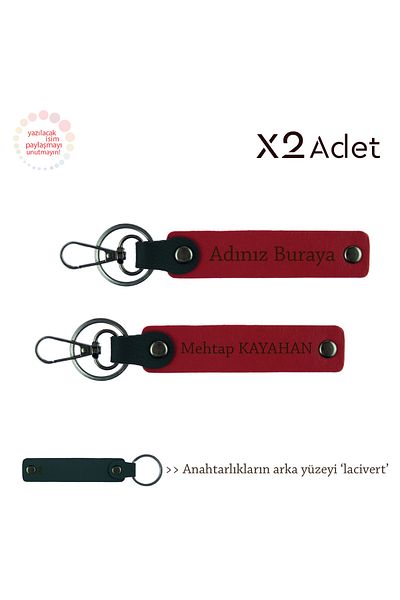miawiki Set of 2 Keychains with First and Last Name Written, Red-Navy Blue, New Year's Gift to Neighbor