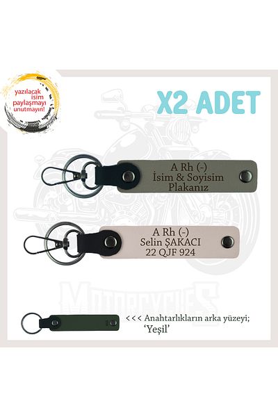 miawiki Name Plate and a Rh (-) Blood Group Written X2 Keychain, Ash Grey-Powder-Ysl, Motorcycle Adventurers
