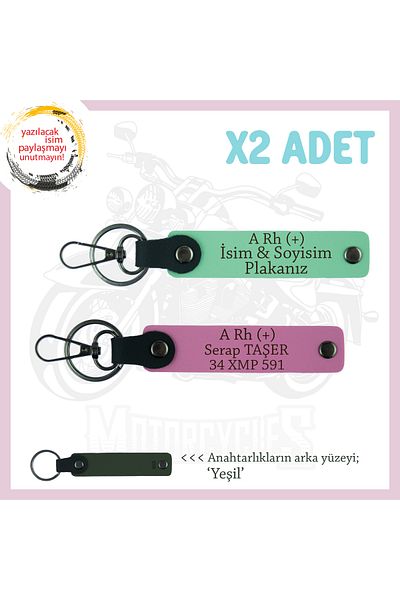 miawiki Gift, Green-Pink-Ysl, for Speed Lovers, Name Plate and a Rh (+) Blood Group Written X2 Keychain Set