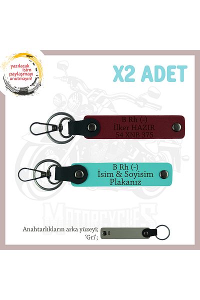 miawiki B- Blood Type Written Special Production X2 Keychain, Turquoise-Claret Red-Gr, Special Name Plate for Motor Enthusiasts