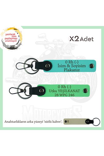 miawiki Name Plate and 0 Rh (-) Blood Group Written Leather X2 Keychain, Turquoise-F Green-Sk, Special for Biker Style