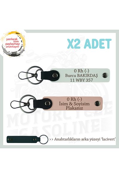 miawiki Name Plate and 0 Rh (-) Blood Group Written X2 Keychain, Yavruağzı-White-Laci, Biker Friends Gift
