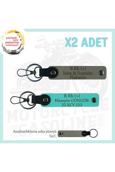 miawiki Name Plate and B Rh (+) Blood Type Written Gift X2 Keychain, Ash Grey-Turquoise-Gr, Special for Biker Style