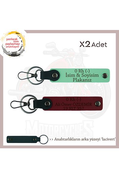 miawiki Name Plate and 0 Rh (-) Blood Group Written X2 Keychain Set, Green-Burgundy-Navy, Special for Biker Friends