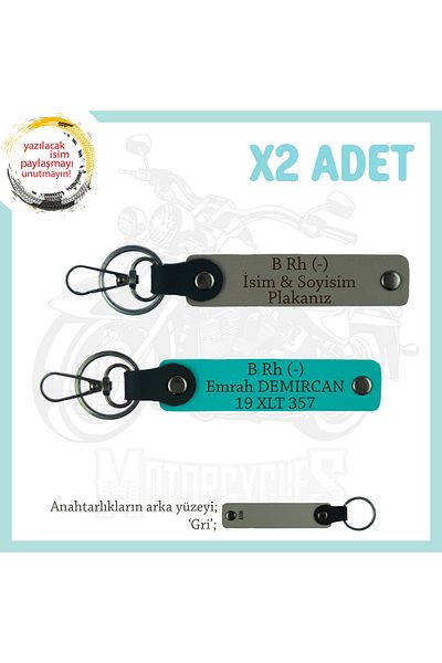 Miaju Motor Enthusiast's Name Plate, B - Blood Type Written Custom Production X2 Keychain, Ash Gray-K Turquoise-Gr