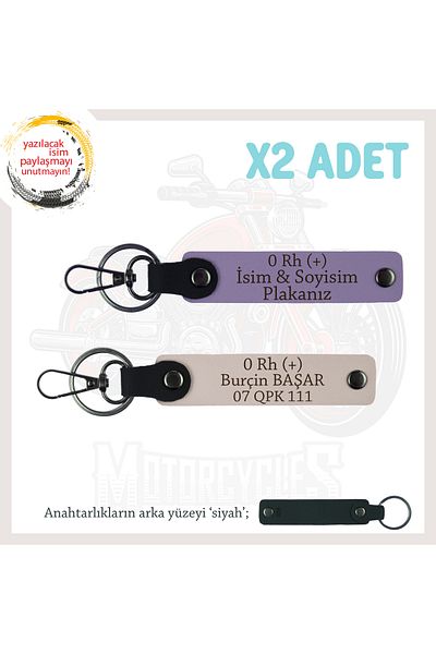 Miaju Exclusive for Biker Style, Gift X2 Keychain Set with Name Plate and 0 Rh (+) Blood Type Lettering, Purple-Powder-Syh