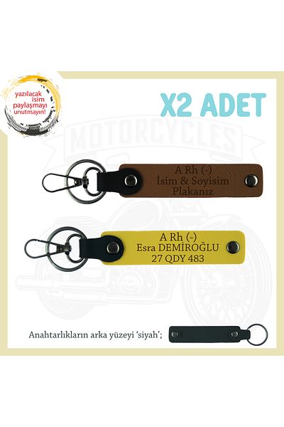 Miaju Motorcycler's Custom Design Name Plate and a Rh (-) Blood Type Lettered X2 Keychain Gift, Coffee-Yellow-Syh